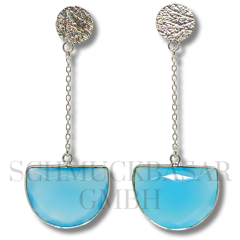 SILVER AQUA CHALCEDONY STONE EARRINGS