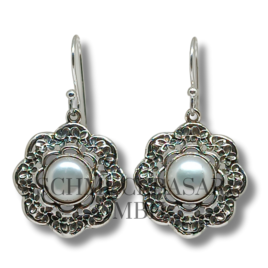 SILVER PEARL STONE EARRINGS