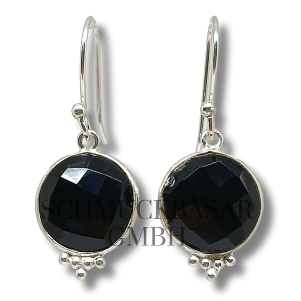 SILVER BLACK ONYX STONE EARRINGS