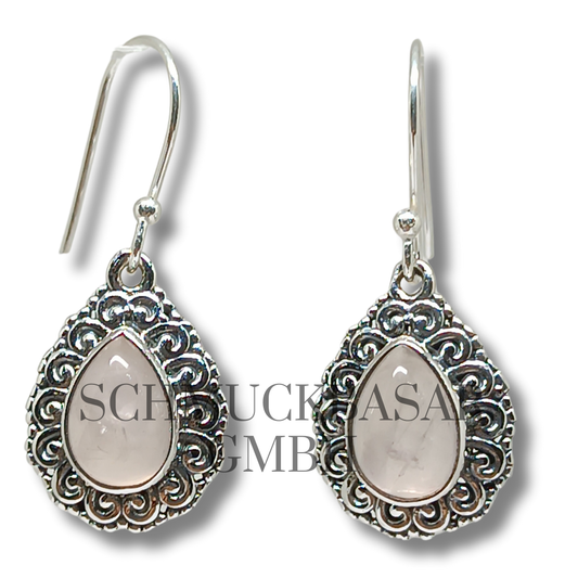 SILVER ROSE QUARTZ STONE EARRINGS