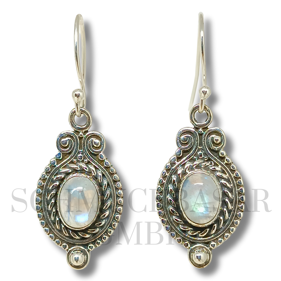 SILVER R.MOONSTONE STONE EARRINGS