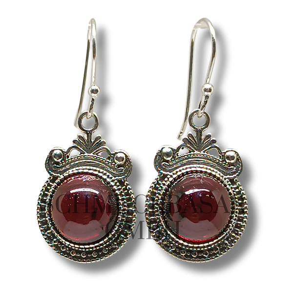 SILVER GARNET STONE EARRINGS