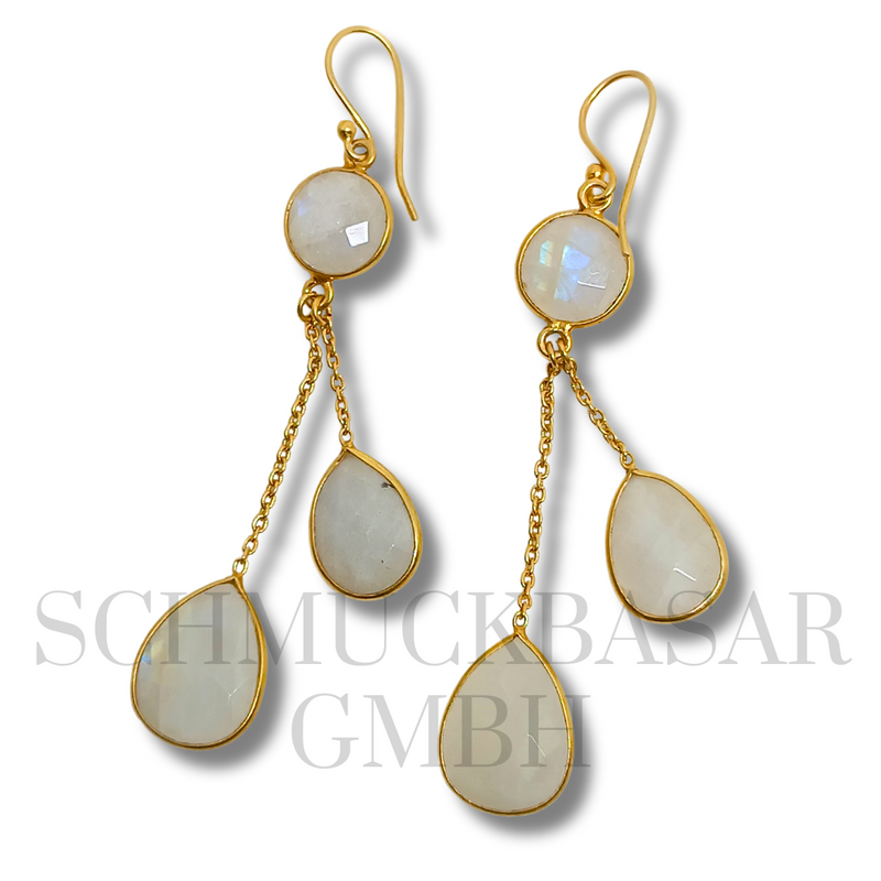 GOLD PLATED R.MOONSTONE STONE EARRINGS