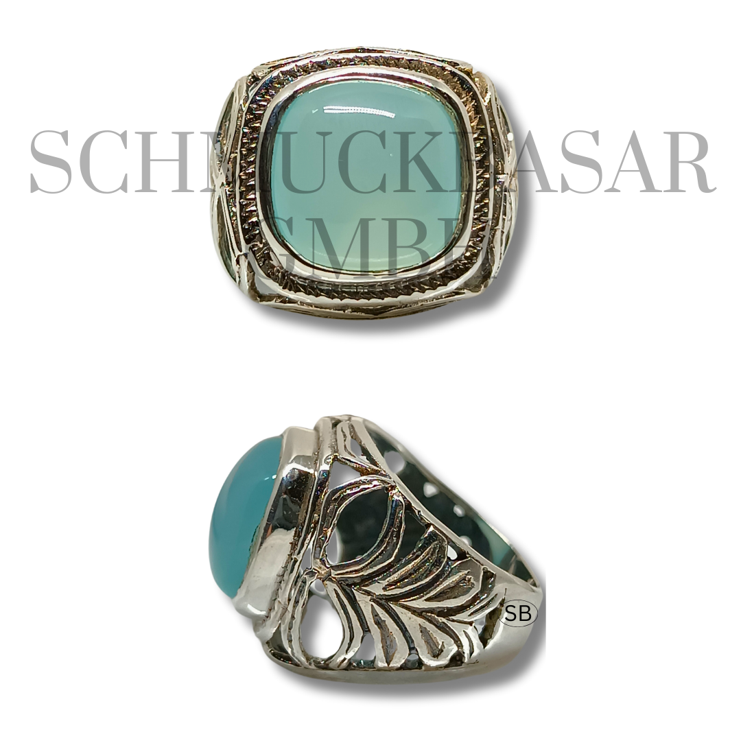 SILVER AQUA CHALCEDONY STONE RINGS