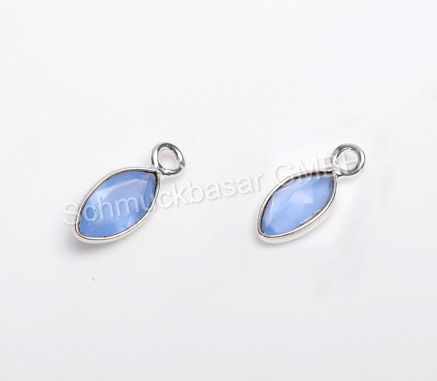 4x 8 MM BLUE CHALCEDONY BEZEL CONNECTOR