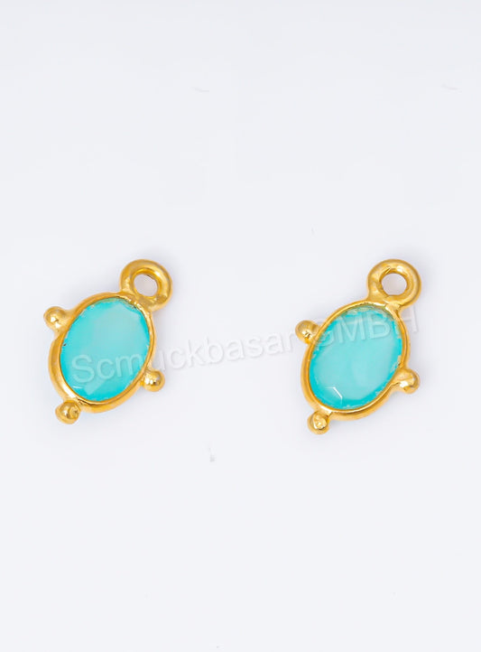 5 x 7 MM AQUA CHALCEDONY BEZEL CONNECTOR