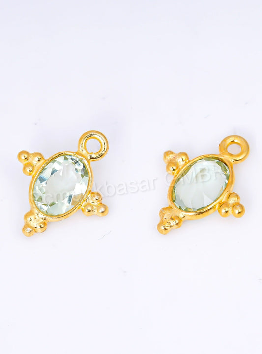 5 x 7 MM GREEN AMETHYST BEZEL CONNECTOR