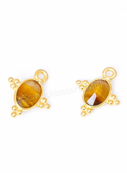 5 x 7 MM TIGER EYE BEZEL CONNECTOR